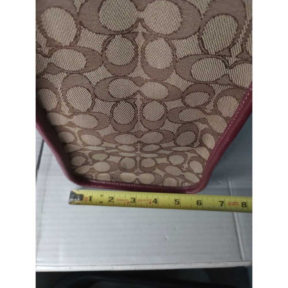 Coach Signature Stripe Canvas & Leather Tote Bag With Yellow Logo Accent - Picture 4 of 10